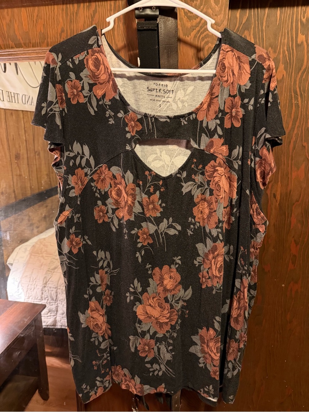 torrid Black Floral Cutout Short Sleeve Top